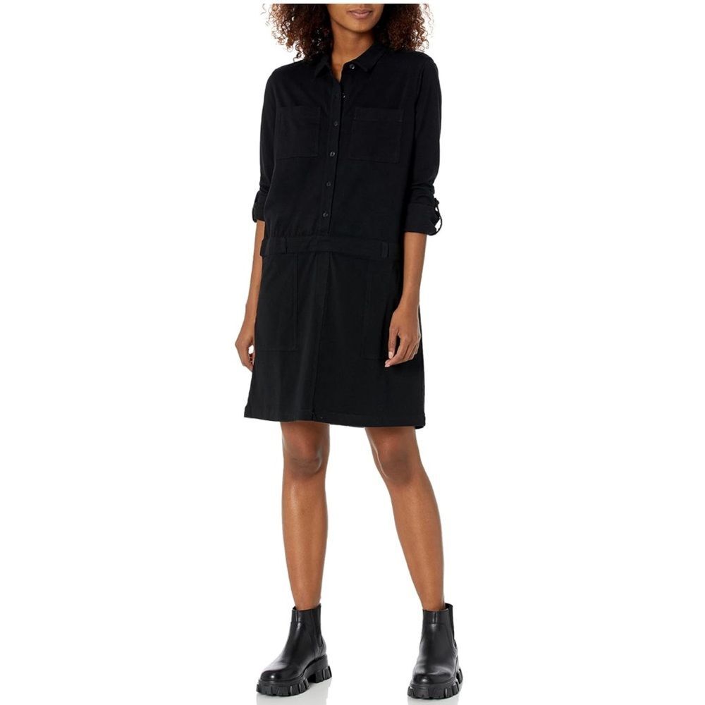 NIC+ZOE Black Convertible Sleeve Minimalist Pocket Shirt Dress  Size Medium